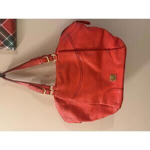 MCM Red Leather Tote Bag with Gold Hardware